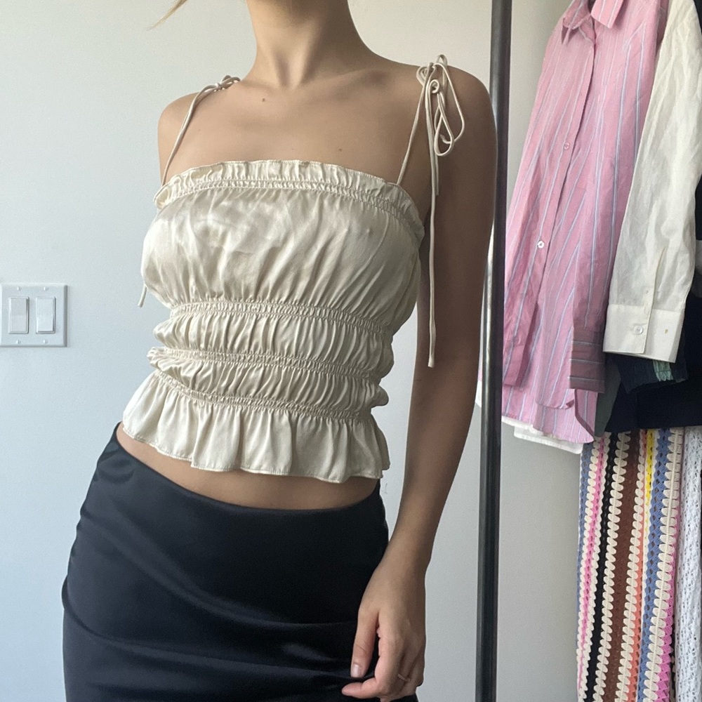 Reformation Silk Square Neckline Crop Top Tank